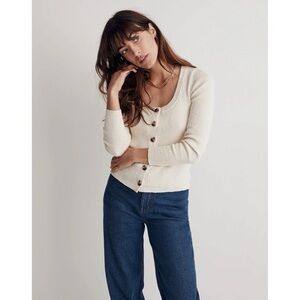 Madewell‎ Cardigan Sweater Womens M Long Sleeve Button Front Cream Ribbed